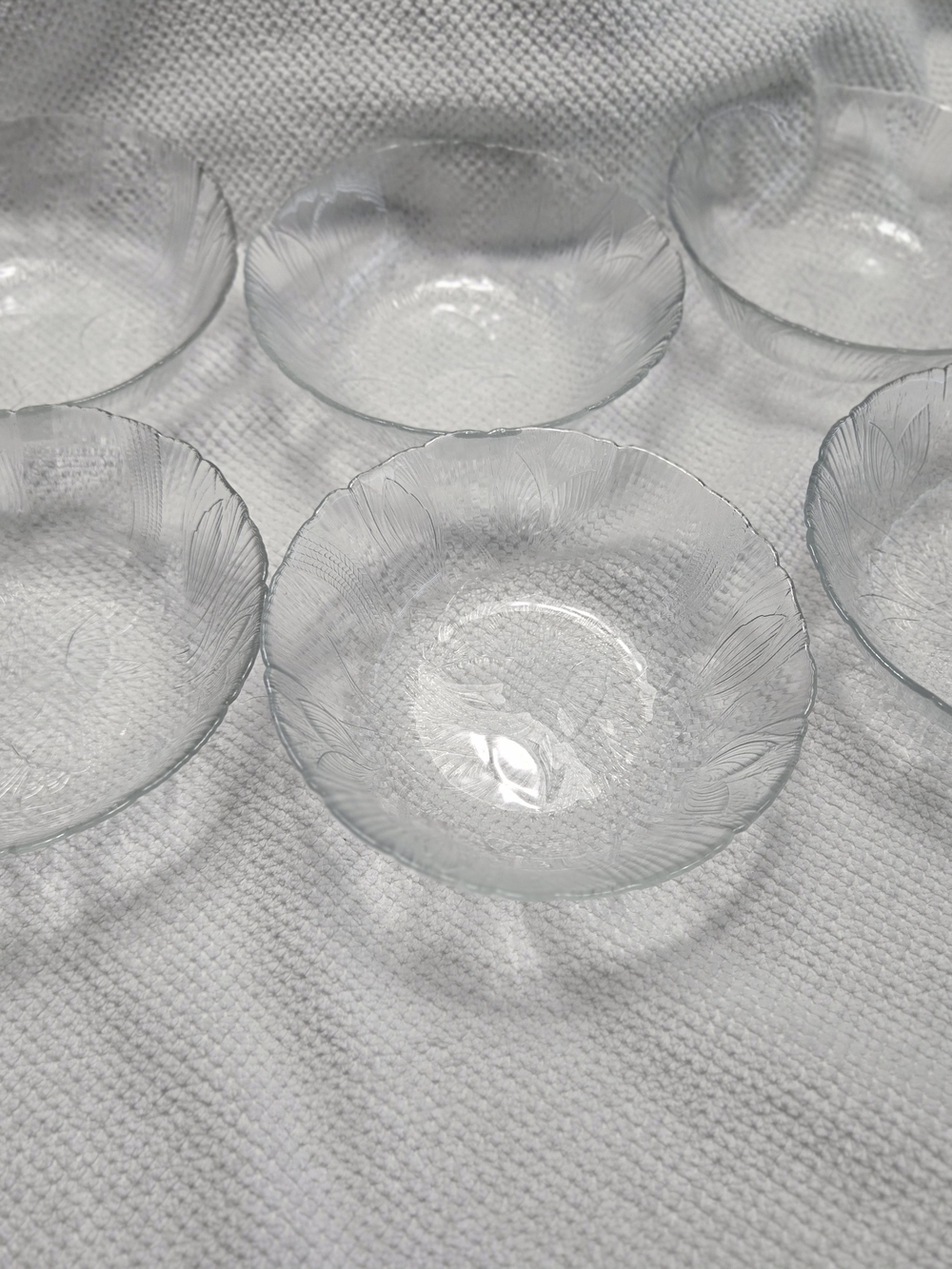 Clear Etched Glass Dessert Bowls - Set of 6